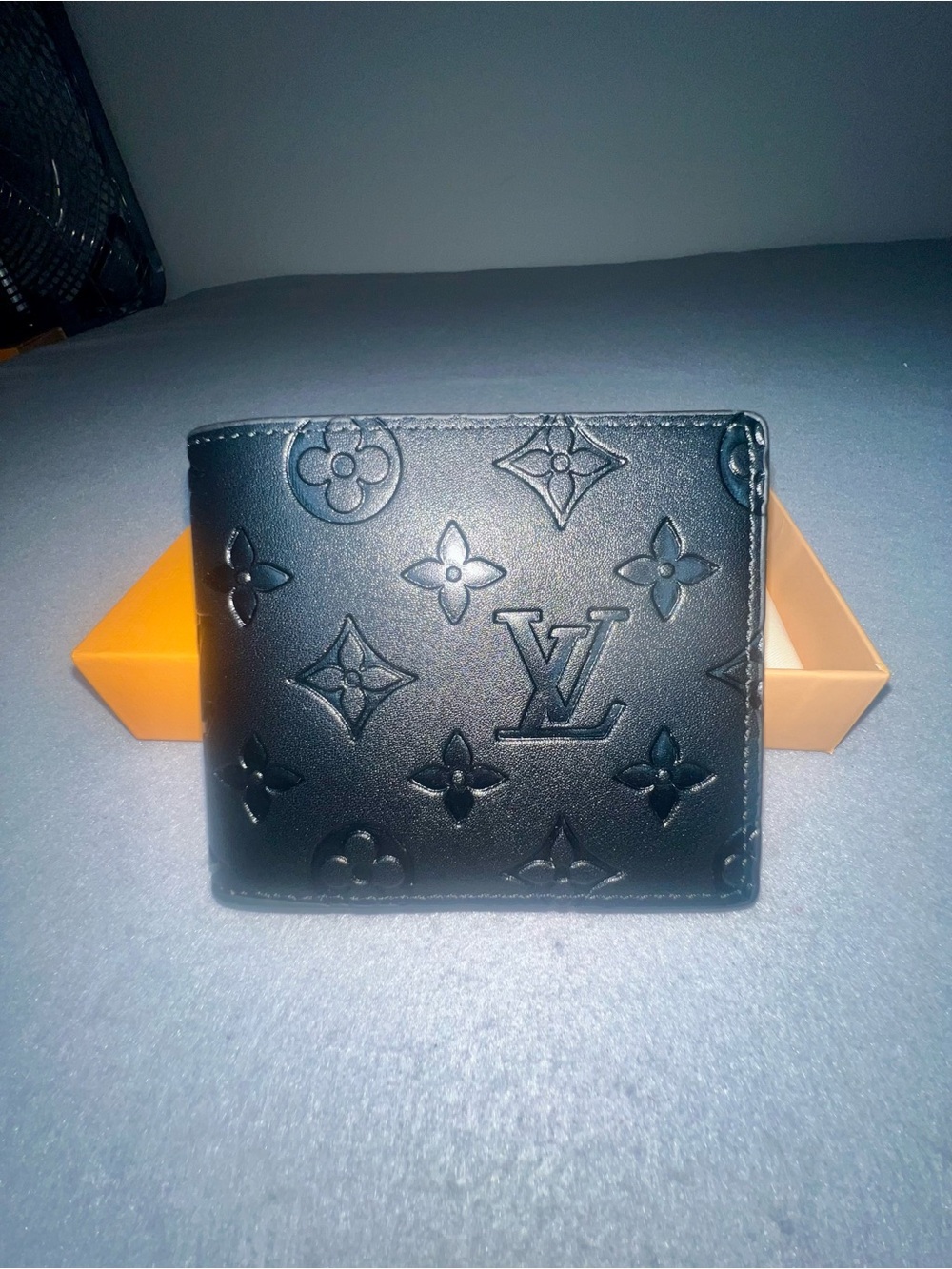 Louis Vuitton Black Embossed Monogram Men's Bi-Fold Wallet